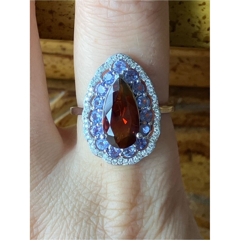 Natural Red Citrine Tanzanite Sterling Silver Ring Size 9